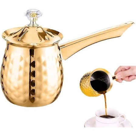 Turkkilainen kahvipannu Ruostumaton teräs Pitkä kahva Cezve Kahvipannu Maito Voin Sulatuskannu 600ml Kulta