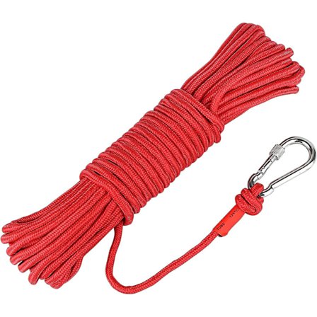 Högstyrka säkerhetsrep nylon flätat rep klätterrep räddningsrep med karbinhake utomhusrep magnetiskt fiske rep hög styrka röd 8mm