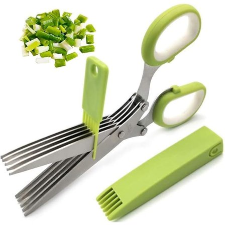 Urteaksesæt med 5 blade i rustfrit stål, alsidig klippesaks til at hakke, strimle og klippe urter, tåler opvaskemaskine