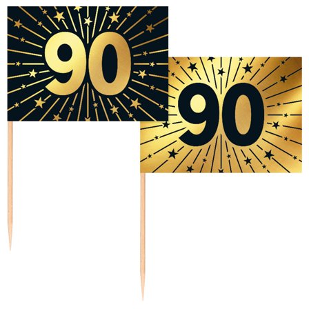 Partypicks 90 år Guld/Sort 50-pak