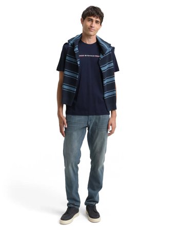 Tom Tailor Printed Crewneck T-Shirt - Navy - M