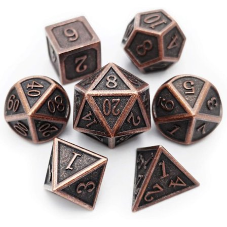 Antiikki-kuparinen metalli DND-noppasetti 7 noppaa polyhedral D&D-noppia TTRPG Dungeons and Dragons -lahjaksi