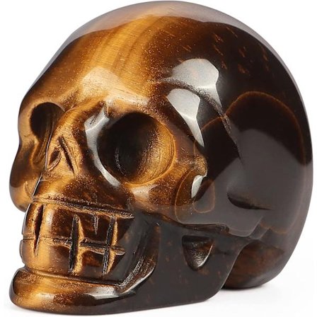 2.0" Tigerøje Krystal Kraniehoved Statue, håndskåret Ædelsten Menneskelig Reiki Kranie Figur Skulptur Krystal og Helbredende Sten til Hjemmet, 
