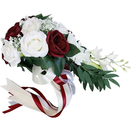 1 stk (Hvid + Vinrød) Kunstig Vandfald Brudebuket, Falsk