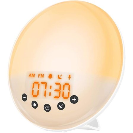 Barnealarmklokke med lys, simulering av soloppgang og solnedgang, radioalarm