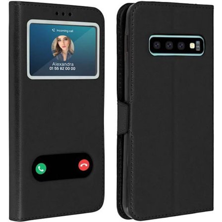 Etui Folio - AVIZAR - Samsung Galaxy S10 Plus - Dobbelt Vindue - Støttefunktion - Sort