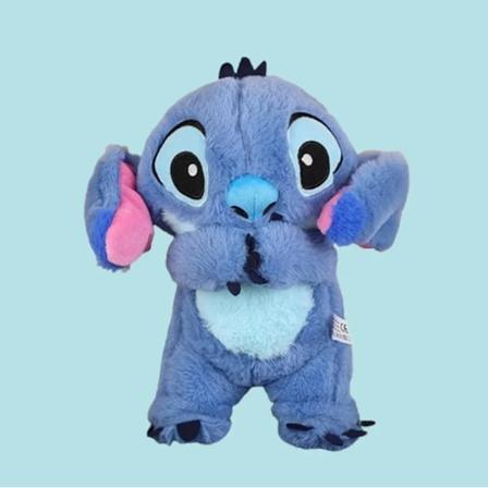 Stitch plyschleksak för ångestlindring, söt tecknad film lugnande djurleksak med airbag andningsrörelser för barn och vuxna (blå)