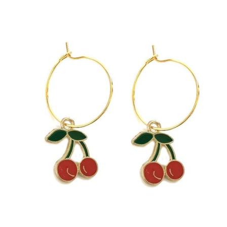 Earrings - Creoles - Cherries Red