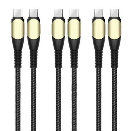 3x Snabb USB-C till USB-C Kabel 60W för iPhone 16 Pro Max - iPhone 16 Pro iPhone 16e - iPhone 15 - Svart Flätad Nylon 1M