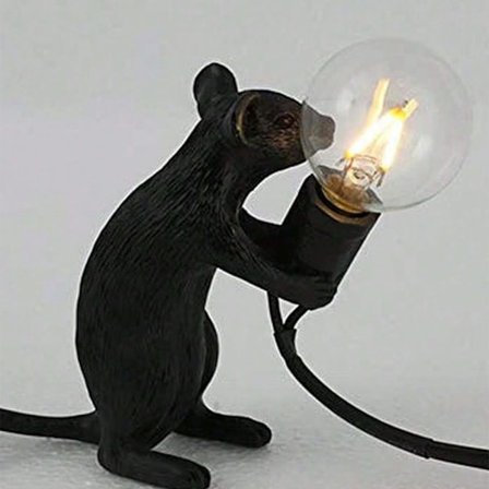 LED Harpiks Dyr Rotte Skrivebord Moderne Søt Kunst Barne Hodeskrivebord Gave Bordlampe Enkel Betjening Livaktig Bilde Moderne Liten Mini Mus (Svart)