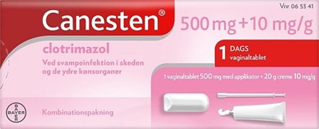 Canesten Vaginaltabletter 500 mg + 10 mg/g creme 20 g, Medicin & Pleje, Intimpleje, Skedesvamp