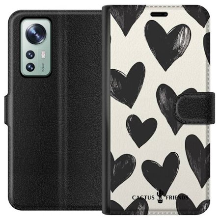 Yhteensopiva Lompakkokotelo Xiaomi Xiaomi 12 Cactus and Friends - Bold Black Love Pattern