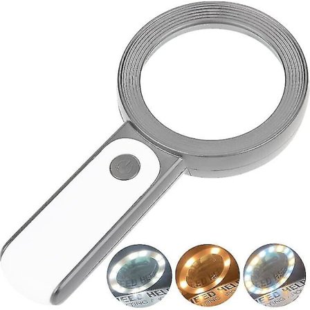 30x Forstørrelsesglas med lys, Stor håndholdt forstørrelsesglas med 18 LED-lys, Bærbar lommeforstørrelsesglas