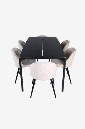 Venture Home - Matgrupp Pelle med 6 st matstolar Velvet Stitches - Svart - Matgrupp 6 personer - Från Homeroom