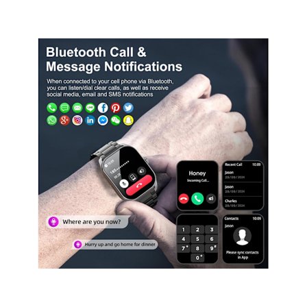 Curve Militær Smartwatch til Mænd Besvar/Foretag Opkald 2.01 Tommer Smartwatch med Puls/Søvnmonitor Fitness Tracker