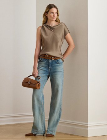 Lauren Ralph Lauren Charmeuse Asymmetrical Blouse - Beige - XS