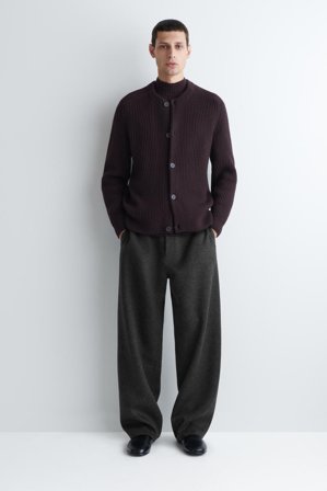 COS Men's Cardigan Girocollo In Lana A Coste in Rosso