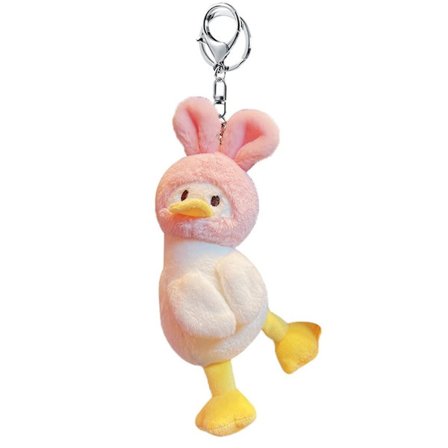 Pink Hvid And Nøglering med Dyrehat, Kreative Søde Plys Nøgleringe, Sjovt And Vedhæng