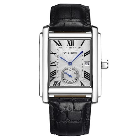 Herr Kvadratisk Klocka, Vintage Läderarmbandsur, Romerska Siffror (Batterier Ingår Ej), A