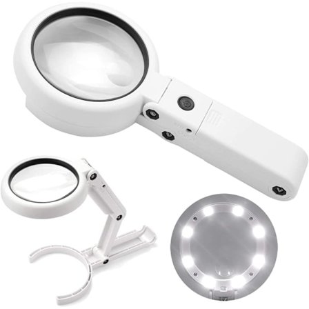 1 st 2-i-1 LED-belyst förstoringsglas, 5X/11X förstoring, 8