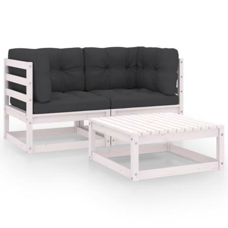 Vidaxl Loungegrupp Med Dynor 3 Delar Massiv Furu Vit