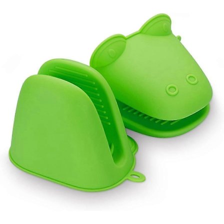 Silikon Grytekluter for Baking Matlaging Grilling Varmebestandig Grønn Frosk[D]
