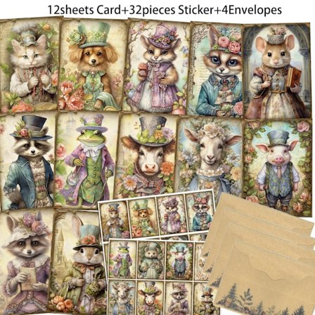 JAIIMAN 48 stycken Boll Djur Tjock Skrivbar Vykort Med Kuvert och Klistermärken, för Scrapbooking Material, Junk Journal, Hantverk