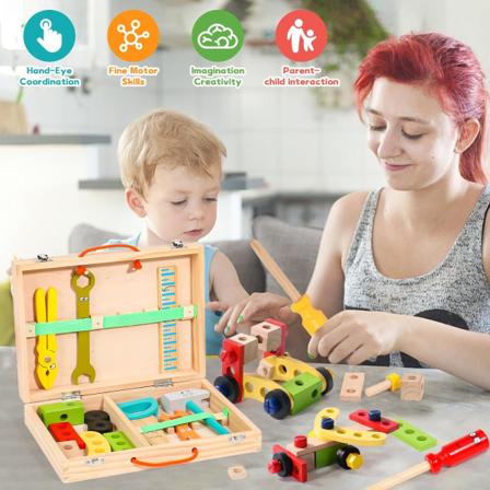 Børneværktøjskasse - Trælegetøjsarbejdsbænk Montessorilegetøj 2 3 4 5 6 år Værktøj Børn Uddannelsesspil Børn' 1 LÅDA