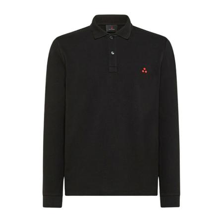 Peuterey Long-sleeved polo shirt in stretch cotton piquet. , Zwart , Heren , Maat: XL