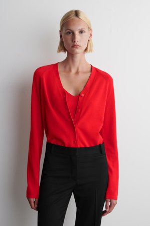 COS Women's Knitted Cotton V-Neck Cardigan in Red