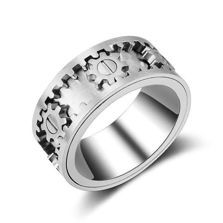 Roterande kugghjulsring - Rostfritt stål Maskineri Vind Designer Dekompressionsring. Höj din stil med ett funktionellt stressavlastande tillbehör
