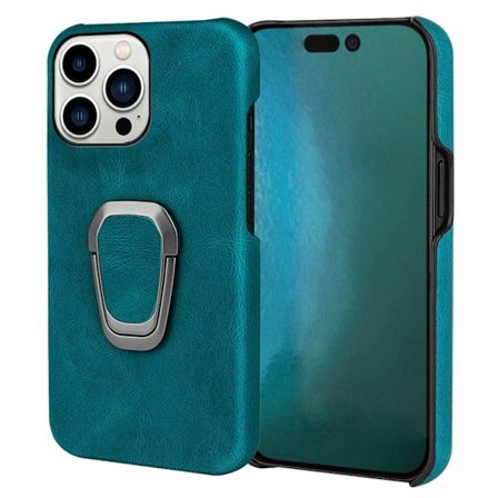 Shockproof Läder Skal med Oval Kickstand till iPhone 14 Pro Max - Mörkgrön