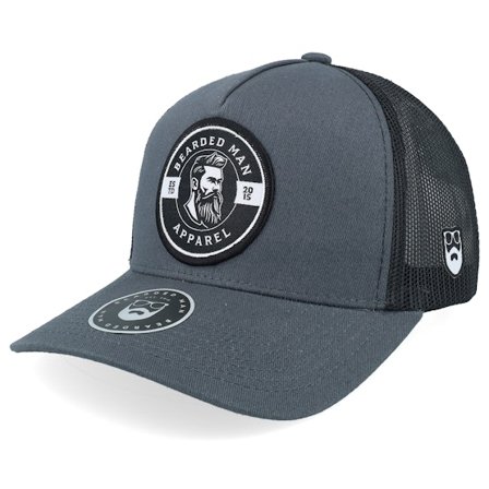 Bearded Man - Grå trucker Keps - Logo 25 Medium Grey/Black/Black A-frame Trucker @ Hatstore