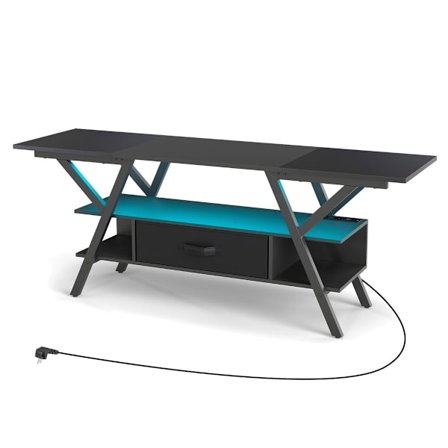 65-tums TV-bänk med LED-lampor och eluttag