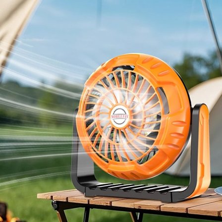 Campingventilator med LED-lys | Vandtæt hængekrog | Bærbar luftkøling til udendørs brug, festival, strand, fiskeri, bagklap