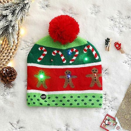 Hattujen välähdys, valaistu neulottu hattu, aikuisten lasten joulupukin hattu LED-valolla, uudenvuodenjuhlat, juhlaleluja