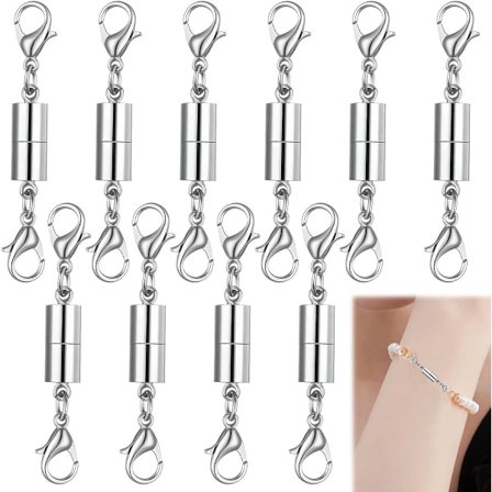 ING 10-delt magnetisk smykkelås sæt, sølvspænde, med karabinhage, nem at installere og stærk magnetisk kraft