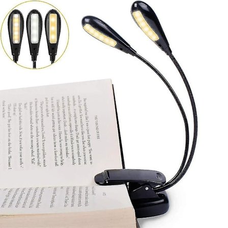 Genopladelig 14 LED Boglampe, Clip-On Sengelampe, Musikstativlampe, 3 Lysstyrker & 2 Svanehalse