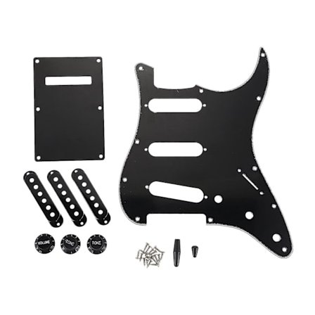 3-kerroksinen musta 11-reikäinen SSS-kitara Pickguard Strat-takaosan levykannet nupit Guitarra-vinkit Kitaraosat