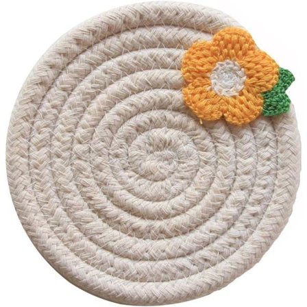 Virknål Placemat, Söt Virkad Dryckesunderlägg Bordsmatta Bomullsrep Blomma Modern Heminredning Matta Skrivbordsdekoration Restaurang Rund Kopp (Beige,