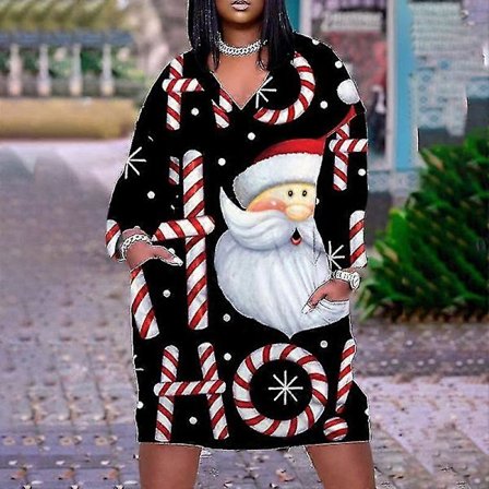 Julemann-trykk Kjole Dame Mote Kortermet Julekjoler Fest Kveld Luksus Festivalgaver Kjole Maxi Elk Vestidos