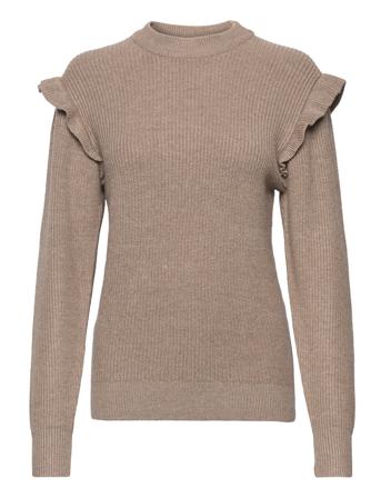 Objmalena L/S Ruffle Pullover Pullover Beige Object