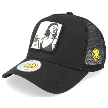 Lucid Smile - Zwart trucker Cap - Wine Girl Patch Black Trucker @ Hatstore
