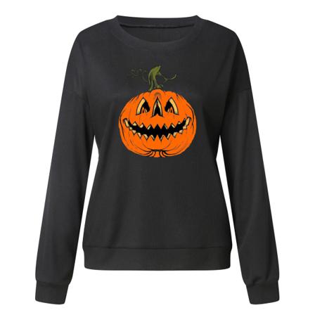 Kvinnor Halloween Pumpkin Prined Tröja Lösa Toppar Plus Size