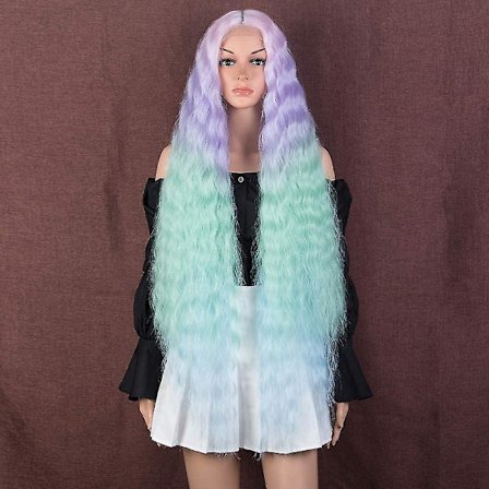 40-tums lång vågsyntetisk peruk, naturlig svart dam värmebeständig fiberperuk