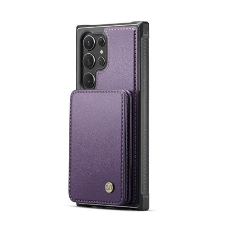 (För Samsung Galaxy S21 FE) 2 i 1 läderfodral till telefon med magnetiskt kortfäste, ställ och RFID-blockering