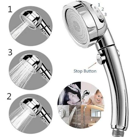 3-in-1 High Pressure Shower Head, Hand Shower Head With On/off, 360 Rotation Chrome Spray Shower He