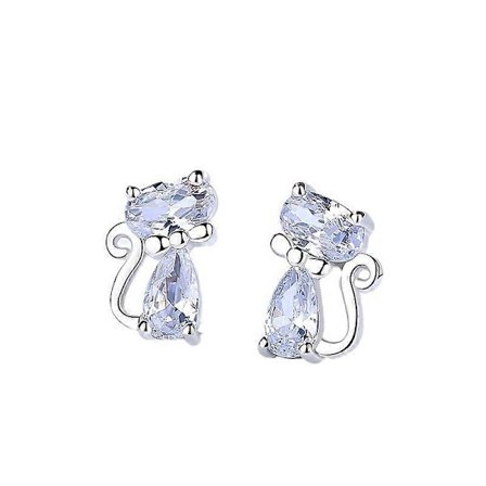 Katteøreringer, for kvinner S925 Sterlingsølv tegneserie øresmykker med kubisk zirkonia innlagt