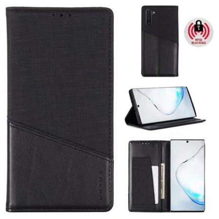 Samsung Note 10 tyylik s PU-nahkakotelo RFID-estolla Black