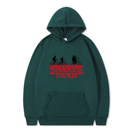 Stranger Things Painettu Pullover Huppari Fleece-takilla - Tummanvihreä - Koko M Dark Green-FS-